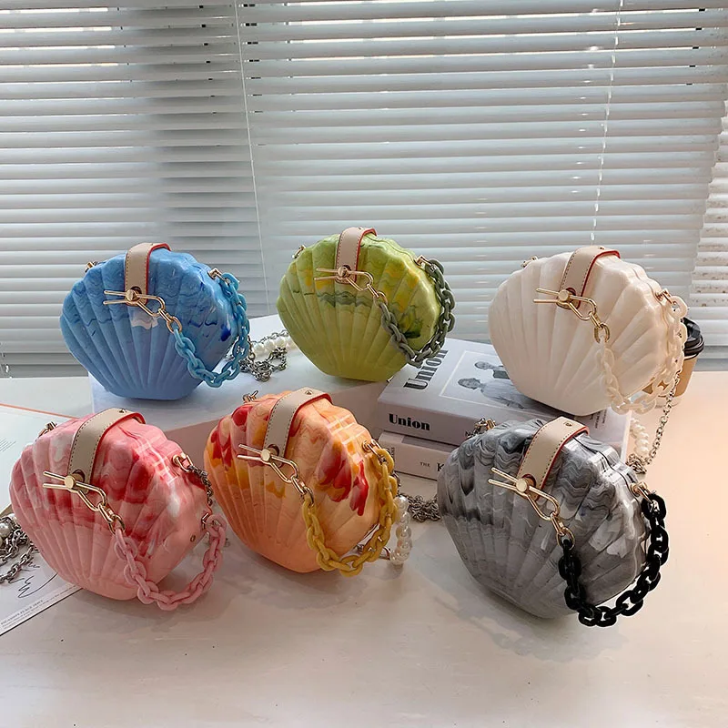 

Acrylic Shell Bag Summer 2021 New Small Fragrance Girl Chain Messenger Box Bag Women Mini Shoulder Bag