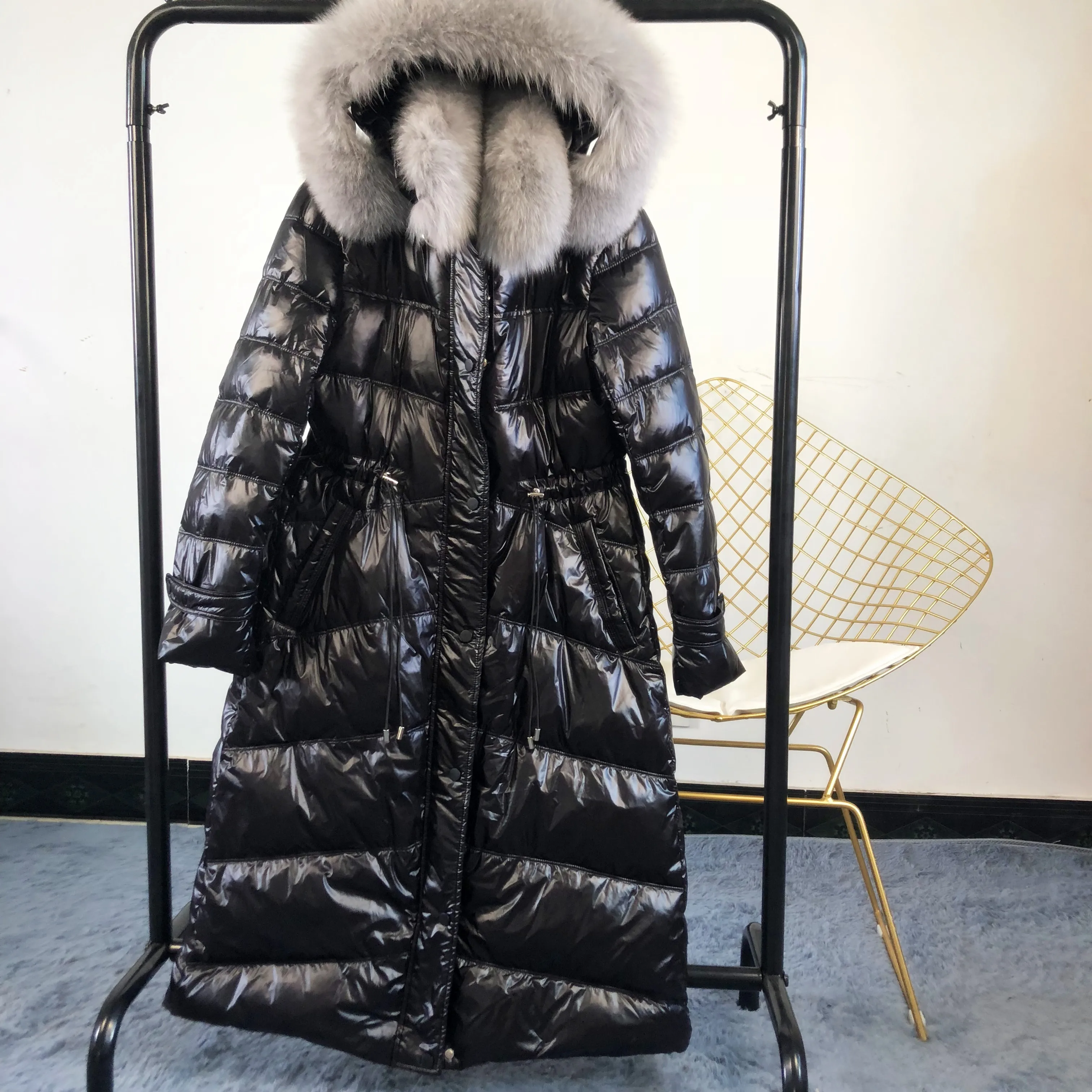 Женское зимнее пальто с воротником из 2019 натурального Лисьего меха куртка на