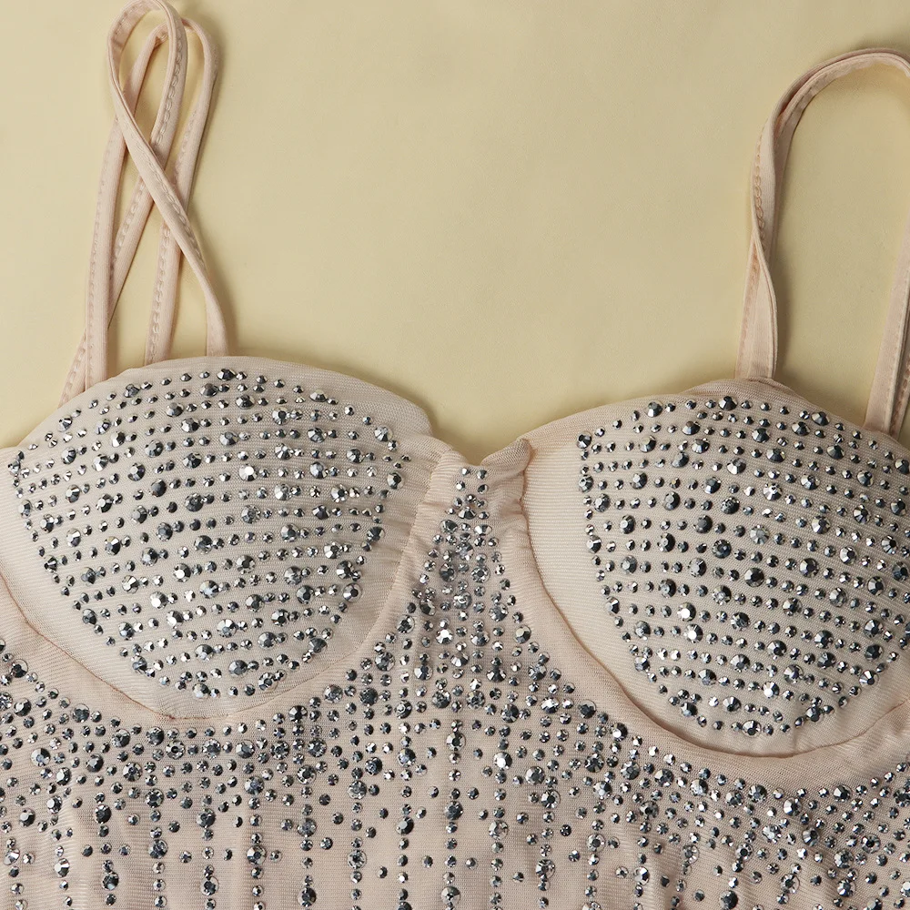 

WEPBEL Summer Sexy Dresses for Women Party Women See Through Diamonds Party Dress Crystal Sequins Shiny Bodycon Dress