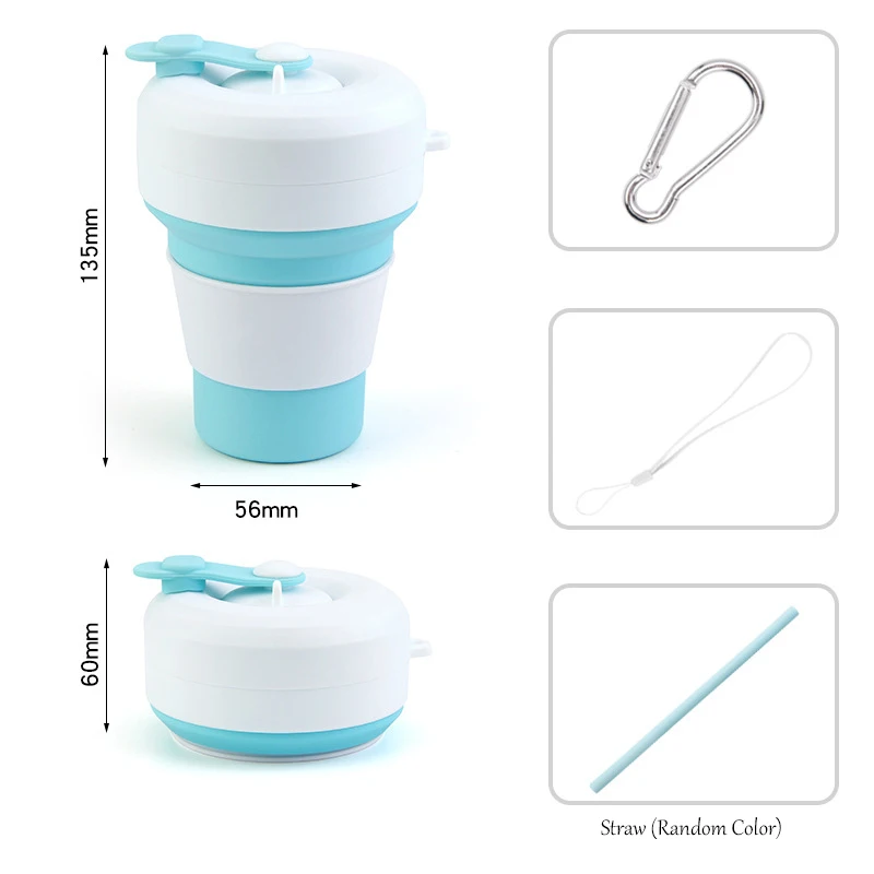 

350ML Coffee Mug Silicone Cup Foldable Glass with Tea Strainer Portable Drinkware Outdoor Travel Tool