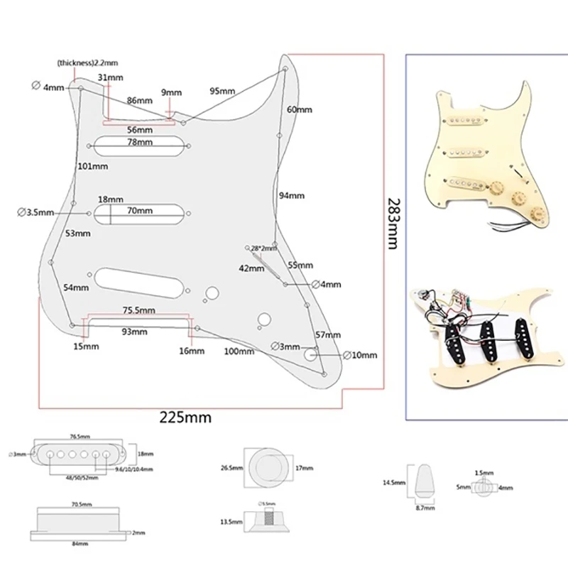 

Prewired Pickguard Schrauben Set Classical Prewired Loaded SSS Pickguard Alnico V Pickups in 60S for Fender ST Guitar