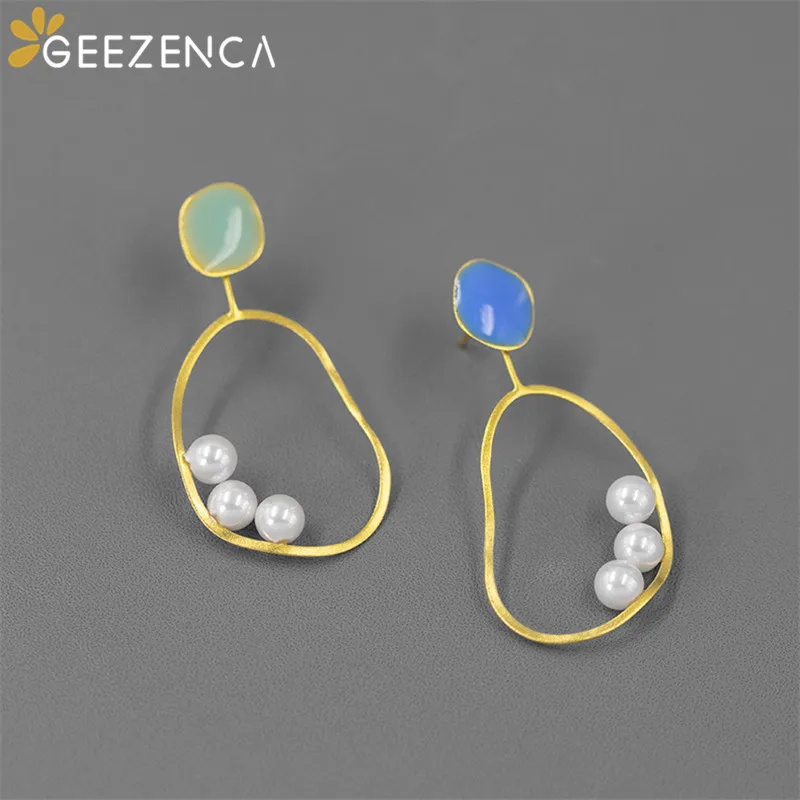

GEEZENCA 925 Silver Shell Pearl Copal Irregular Earrings For Women French Style Jewelry Elegant Fashion 2021 New Trend Girls
