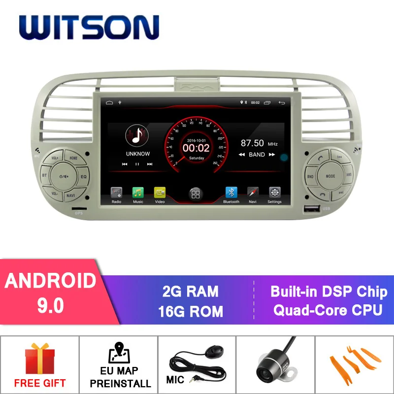 DE со! WITSON K600 Android 9,1 четырехъядерный автомобильный Dvd медиаплеер для FIAT 500 радио мультимедиа Buit in DPS Автомобильный gps навигатор - Цвет: 2G 16G White