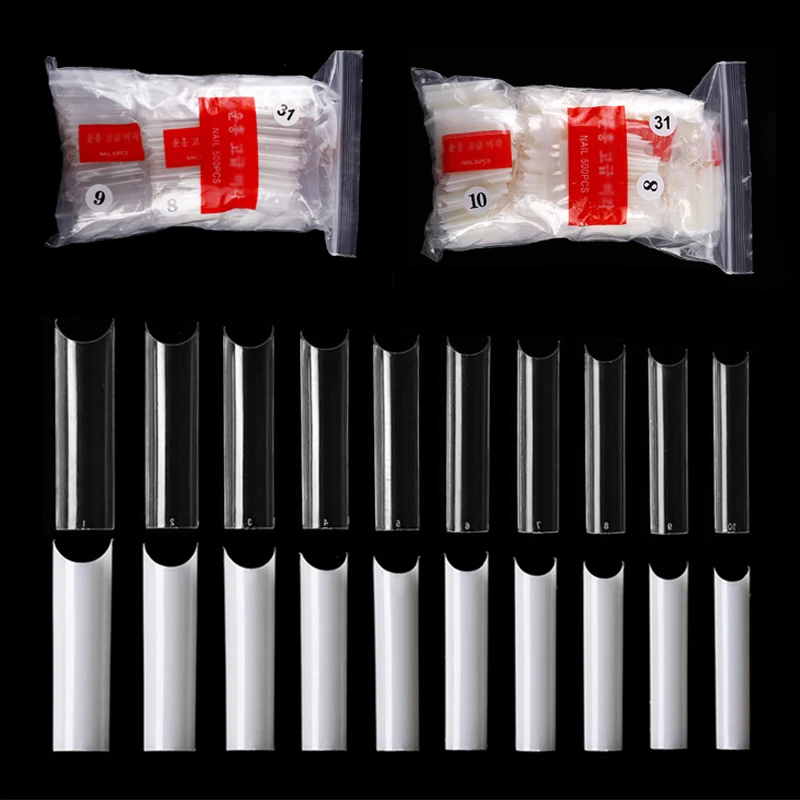 500Pcs Clear Natural Long C-Curve Tubular Extra Long Square Nail Tips Extension French Ballet Coffin Manicure Tool Artificial
