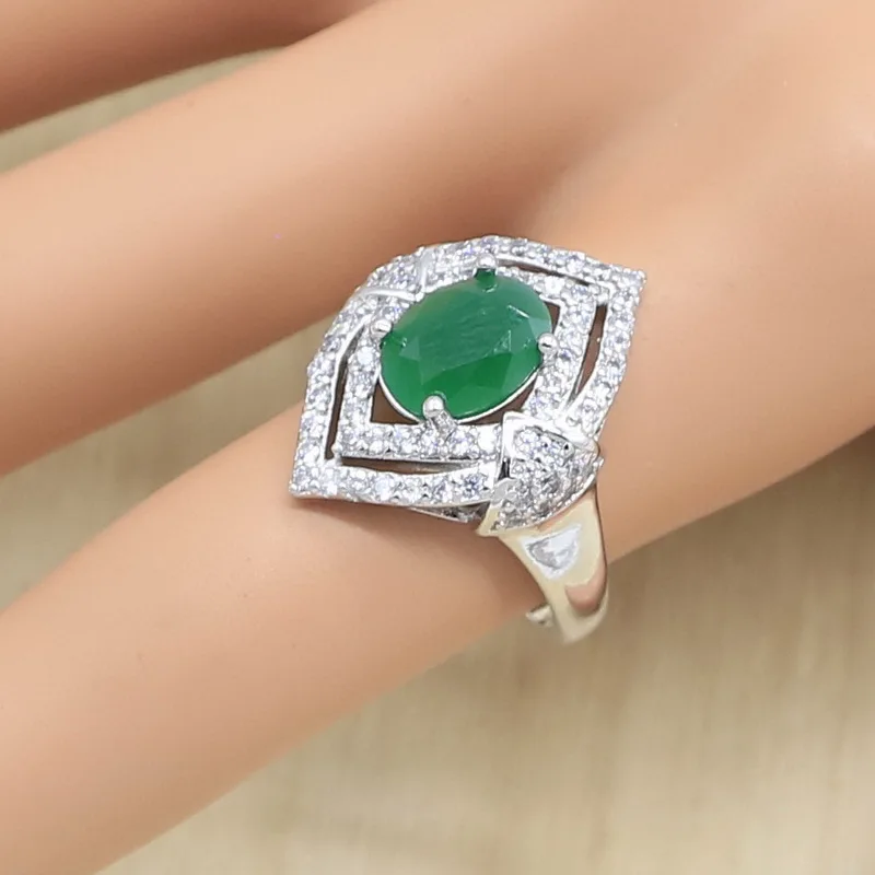 Женские 925 серебряные ювелирные наборы из серьг кольца и кулона ожерелье набор зеленый кристалл 5 цветов
