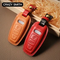 crazy smith handmade car key leather cover for audi a6l7a8lq8 vegetable tanned leather high quality gifts for families brown