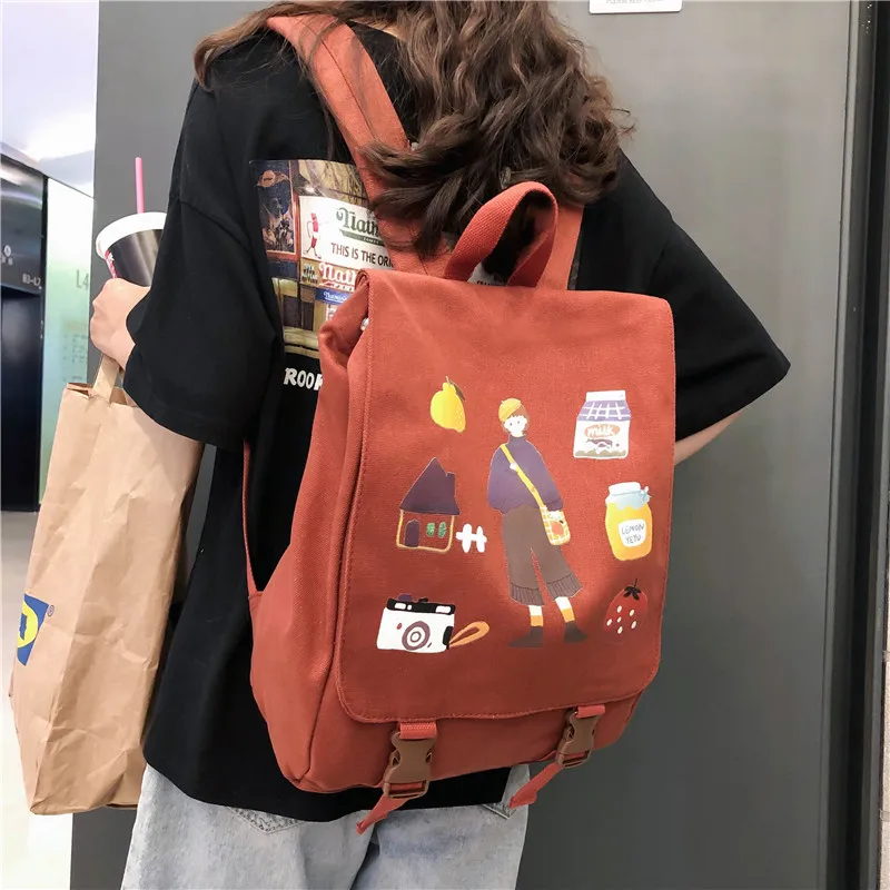 Школьница для старшей школы Harajuku ulzzang Студенты колледжа ins Ветер Рюкзак Холщовый