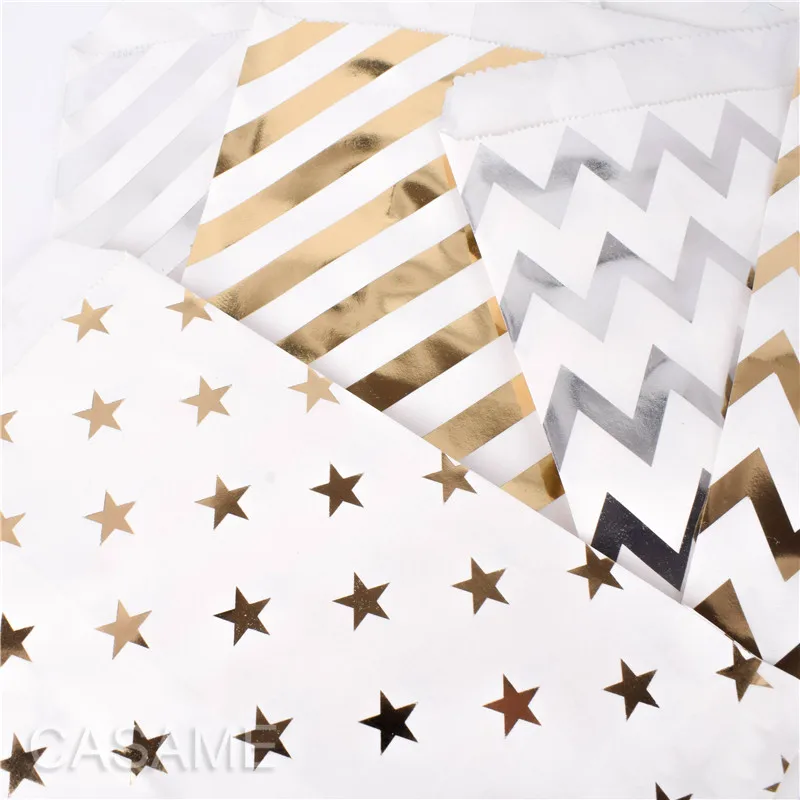 Пакеты из крафтовой бумаги 25 шт. Золотые полоски свадебный подарок товары для дня