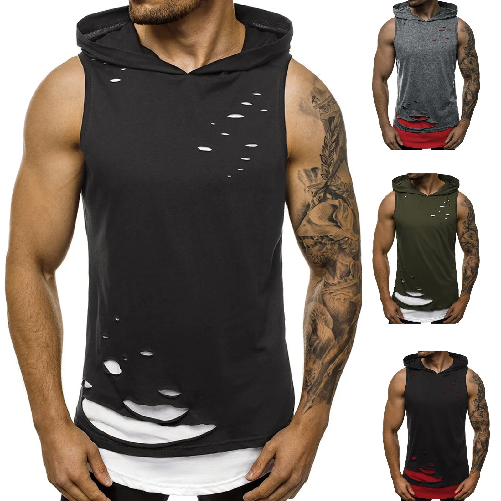 

Майка Мужская спортивная с капюшоном, хлопок, жилет без рукавов, спортивная одежда для спортзала, фитнеса, бодибилдинга