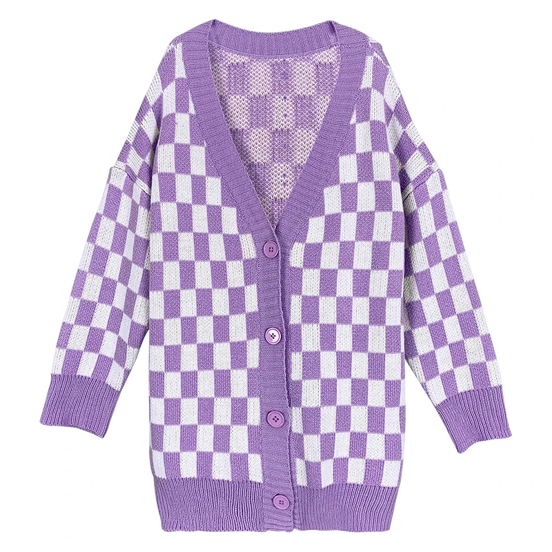 

Winter Sweet Japanese Girl Lazy JK Uniform perppy Contrast Knit Cardigan Loose Sweater Coat Women Wear Out Student