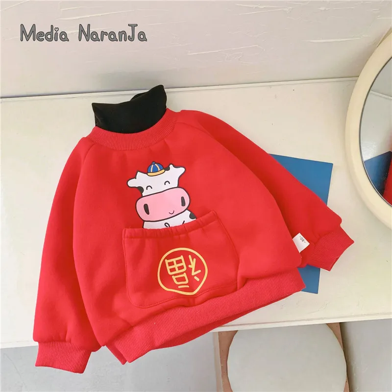 

Winter new Chinese style children's happiness New Year warm sweatershirt jersey year of ox gift