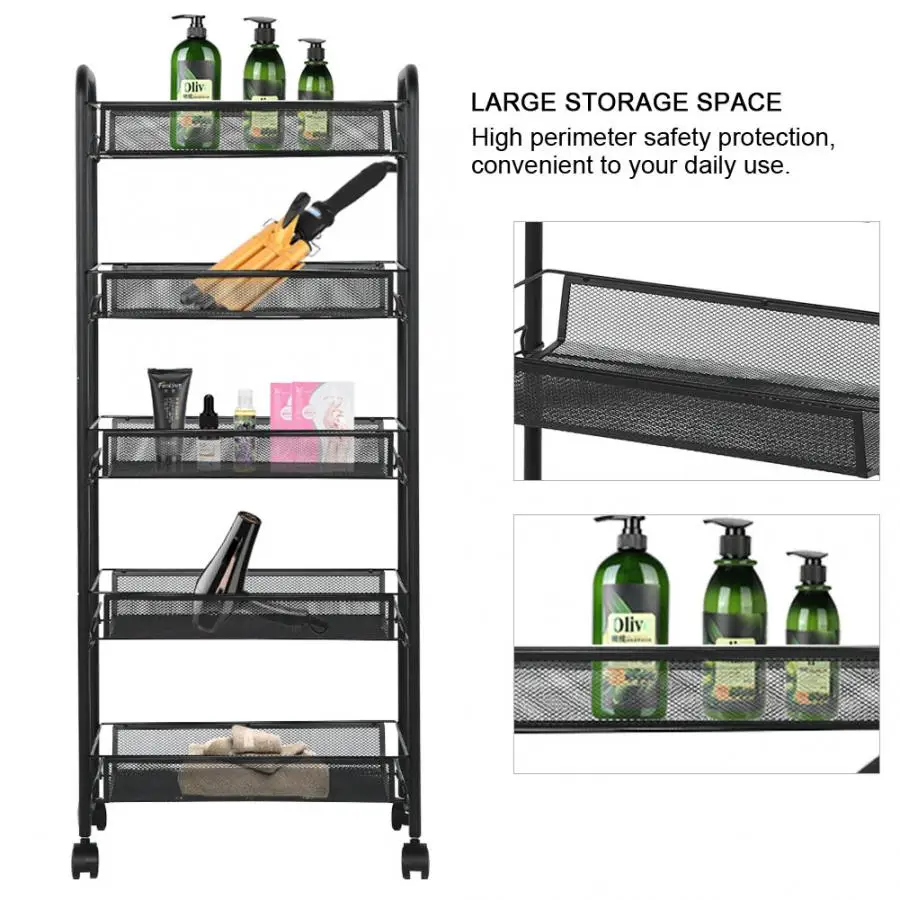 Съемный металлический стеллаж с 5 ярусами тележка для парикмахерских салонов