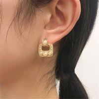 early han 2021 trend fashion contracted geometry square pearl earrings unusual retro temperament earrings