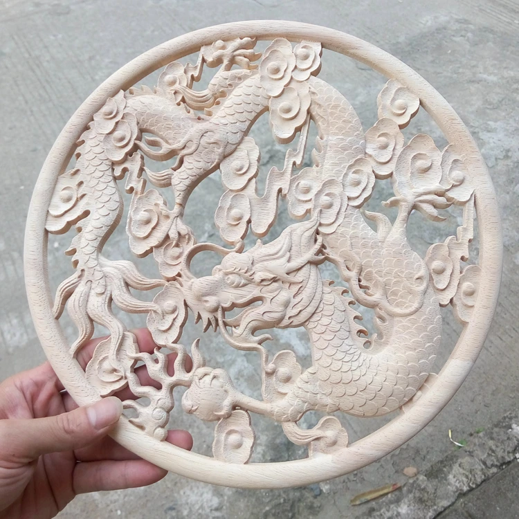 

Wood carving decals, Chinese-style home decoration, dragon and phoenix blessing, antique solid wood wall deca(A193)