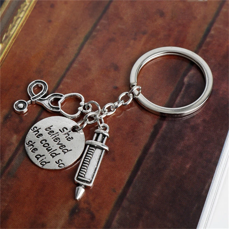 Fashion Letter KeyChain Doctor Aid Kit Mini Syringe Thermometer Ambulance Dentist Angel Stethoscope Keychain Gift Souvenir | Украшения и
