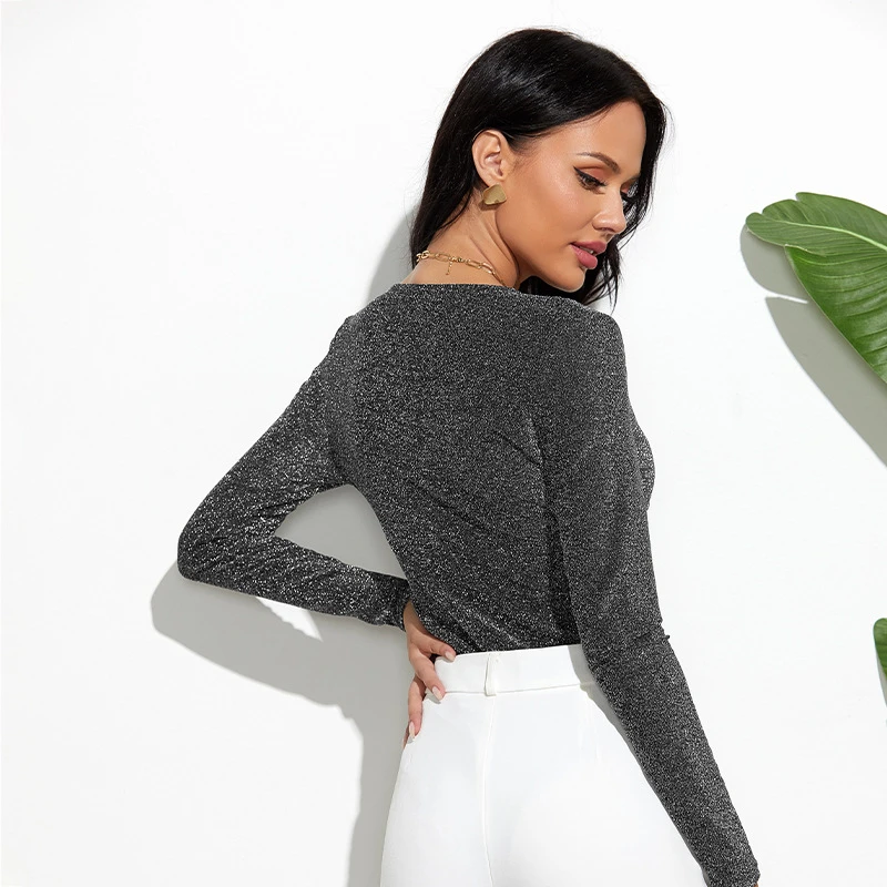 Женское Клубное боди Y2K элегантное блестящее с глубоким V-образным вырезом и