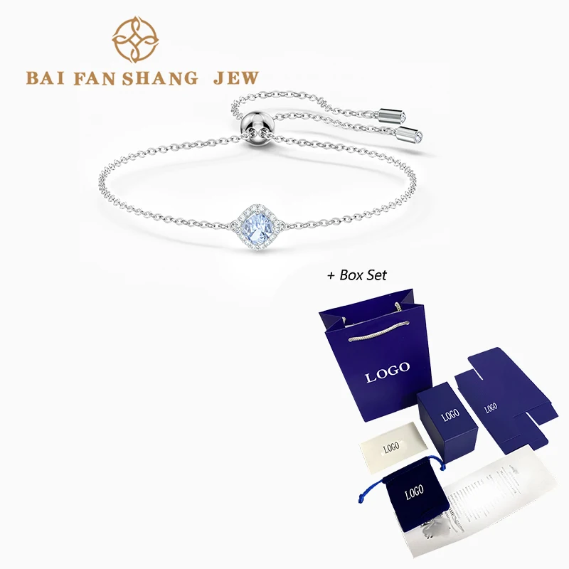 

2020 Fashion SWA New ANGELIC CUSHION Bracelet Glamorous Blue Square Decorative Slider Bracelet Women's Luxury Jewelry Gift