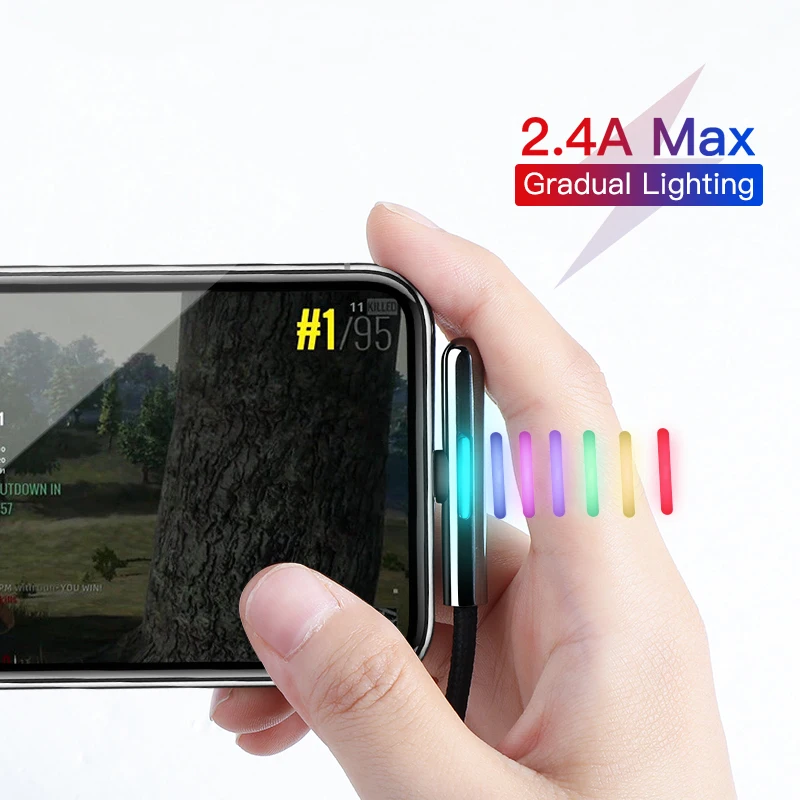 Usb-кабель Baseus для iPhone XS XR 11 Pro Max USB зарядный кабель для передачи данных светодиодный локоть 2,4 А кабель для быстрой зарядки для iPhone кабель для синхронизации данных