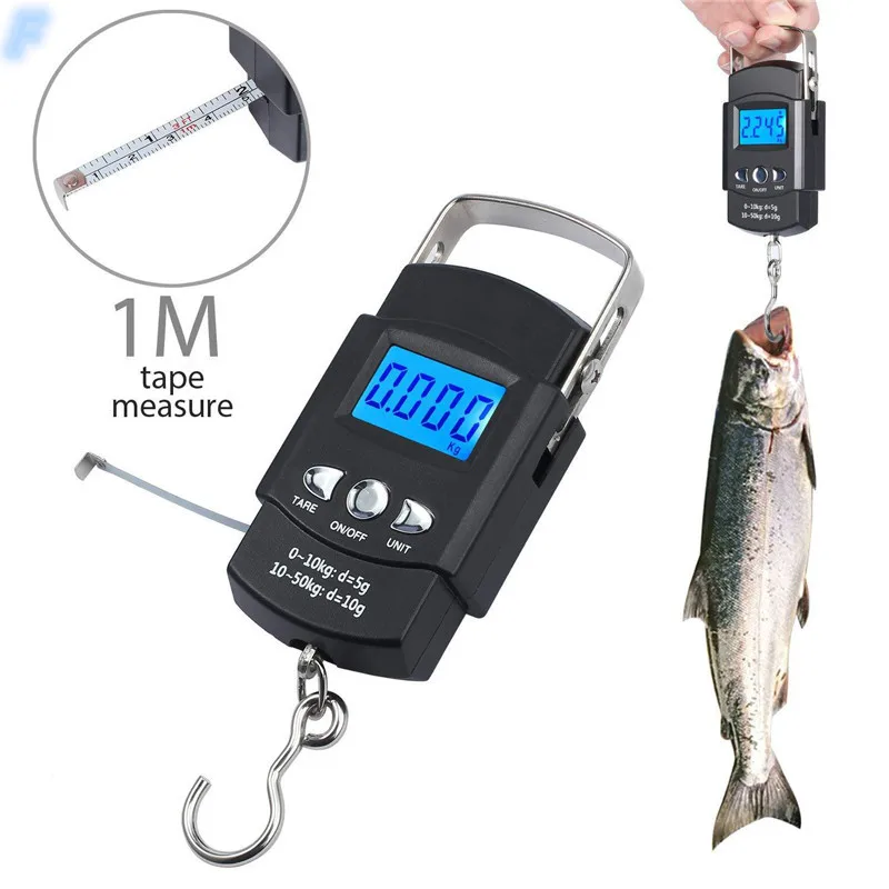 

75Kg/10g Electronic Weighing Scale 50Kg/5g LCD Digital Display Hanging Hook Scale with Measuring Tape for Fishing Travel