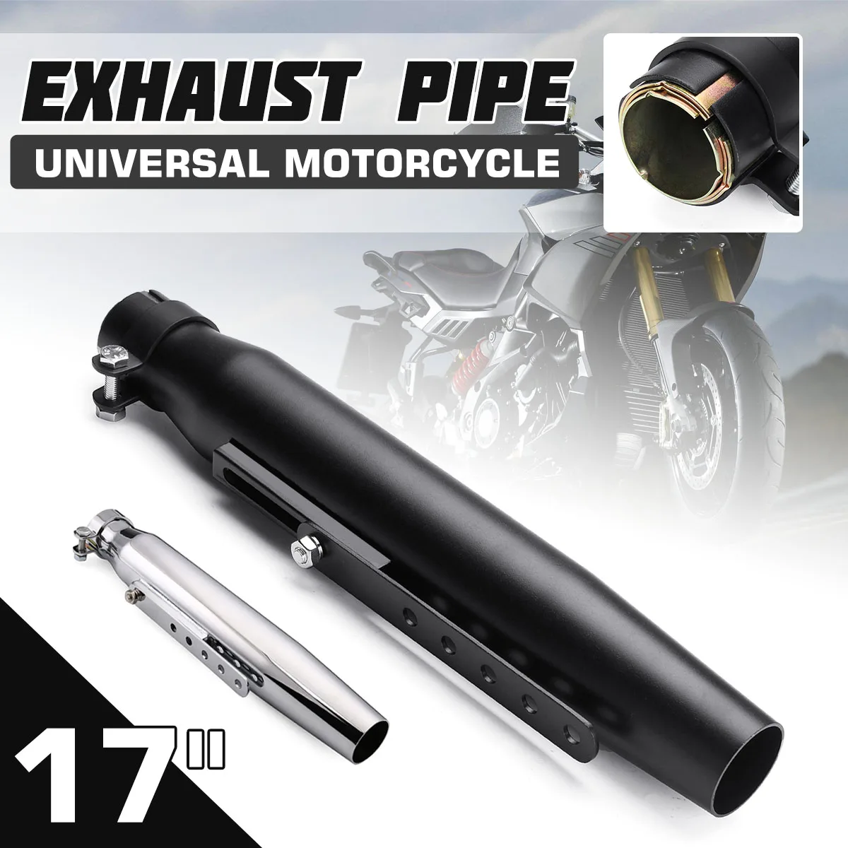

Universal 17'' Motorcycle Exhaust Muffler Pipe Tip Retro Vintage Rear Pipe Tube Exhause Silencer For Suzuki/Bobbers Cafe Racer