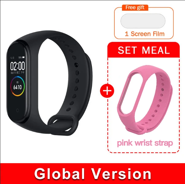 EN Add pink Strap Оригинальная глобальная версия Xiaomi Mi Band 4 Smart Miband, новейший музыкальный браслет, пульсометр, фитнес, 135 мА/ч, цветной экран, Bluetooth 5,0 - Цвет: EN Add pink Strap