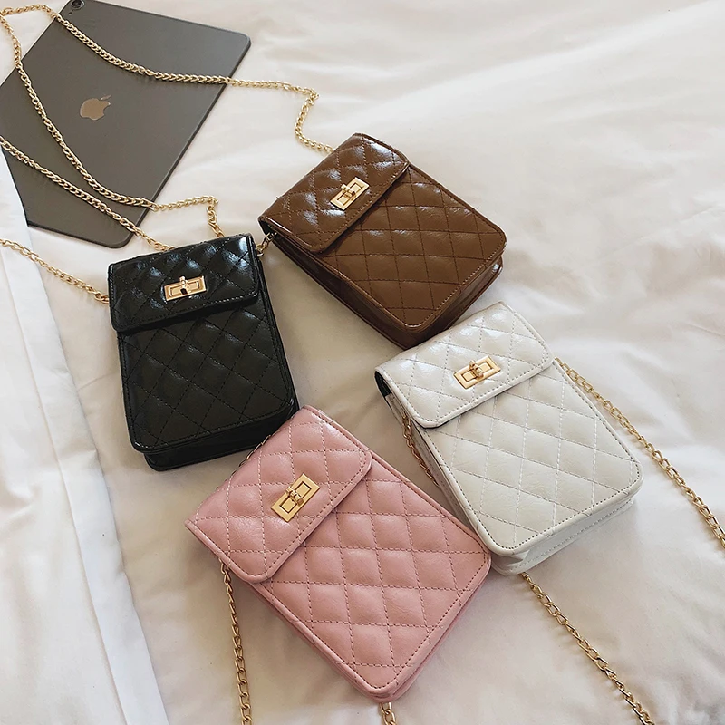 Женская сумка на плечо маленькая Повседневная цепочке Седло в клетку со стразами