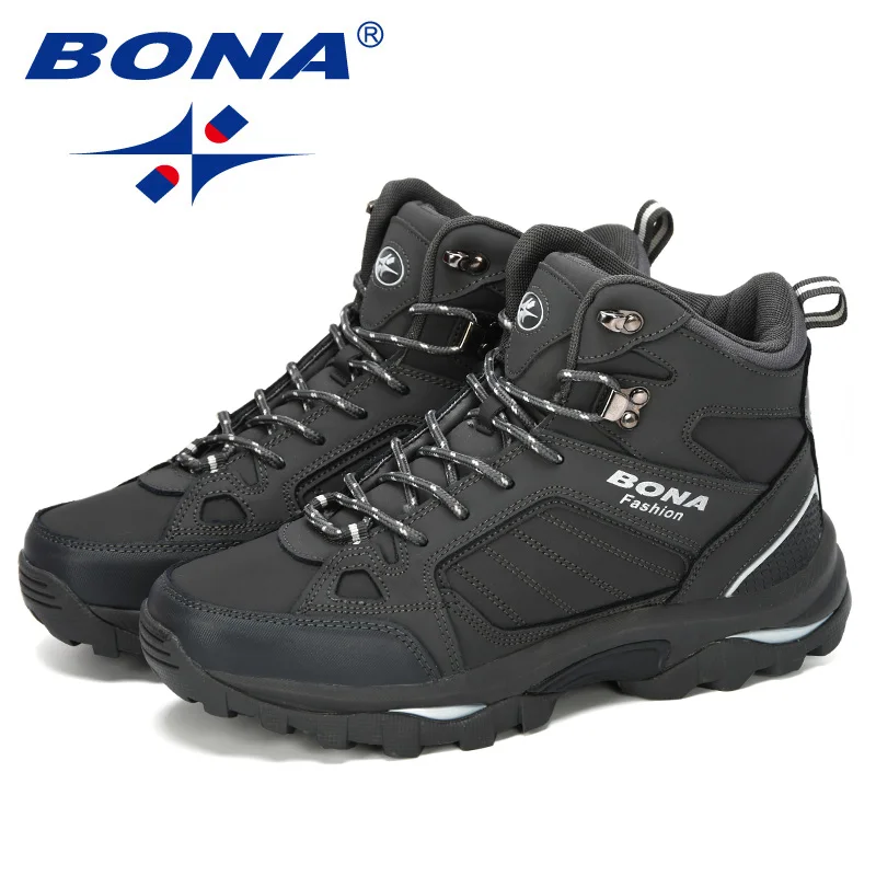 BONA New Men Winter Running Boots Anti-Skidding Leather Sneakers Comfy Man Short Plush Snow Boots Durable Outsole Sports Shoes