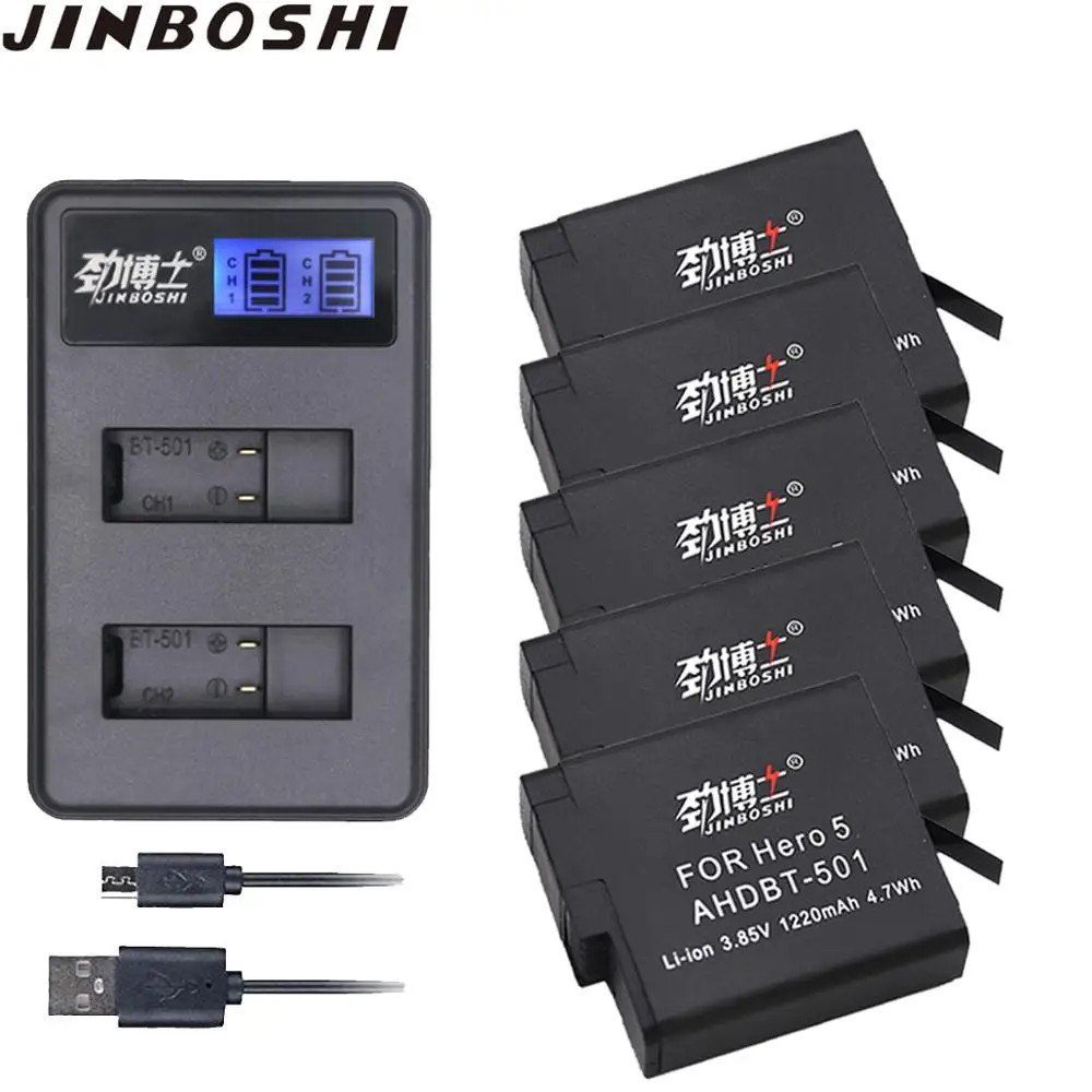 5 шт. AHDBT-501 AHDBT 501 аккумуляторная батарея с USB зарядным устройством для GoPro Hero 7 6 5 Черная Спортивная камера для Go Pro 7 аксессуары для экшн-камеры