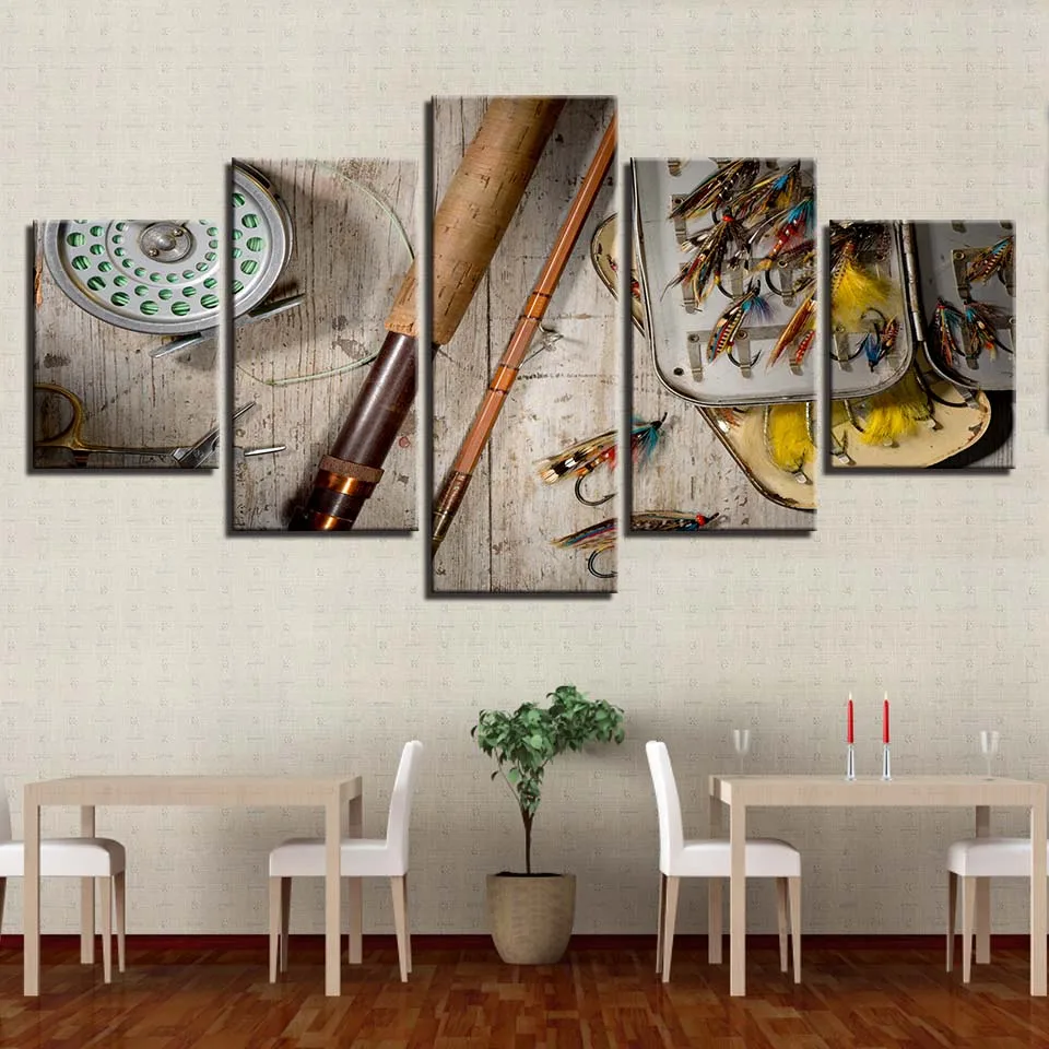 Модульная HD печатает украшение дома Для рыбалки 5 предмета в комплекте Wall Art