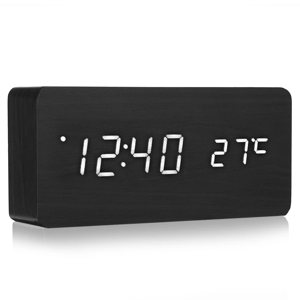 

LED Digital Wooden Alarm Clock Time Temperature Calendar Desk Clock Modern Design Clock Digital Alarm Clock Home Decor