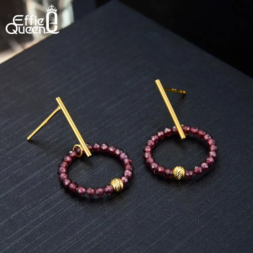 Effie queen серьги из стерлингового серебра 925 пробы с красным гранатом полудрагоценные каменные серьги для вечерние ювелирные изделия женские подарочные TSE153-R