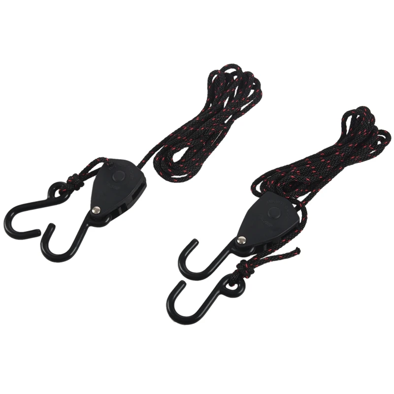 2 PCS Pulley Ratchets Kayak And Canoe Boat Bow And Stern Rope Lock Tie Down Strap 1/8 Inch Duty Adjustable Rope Hanger