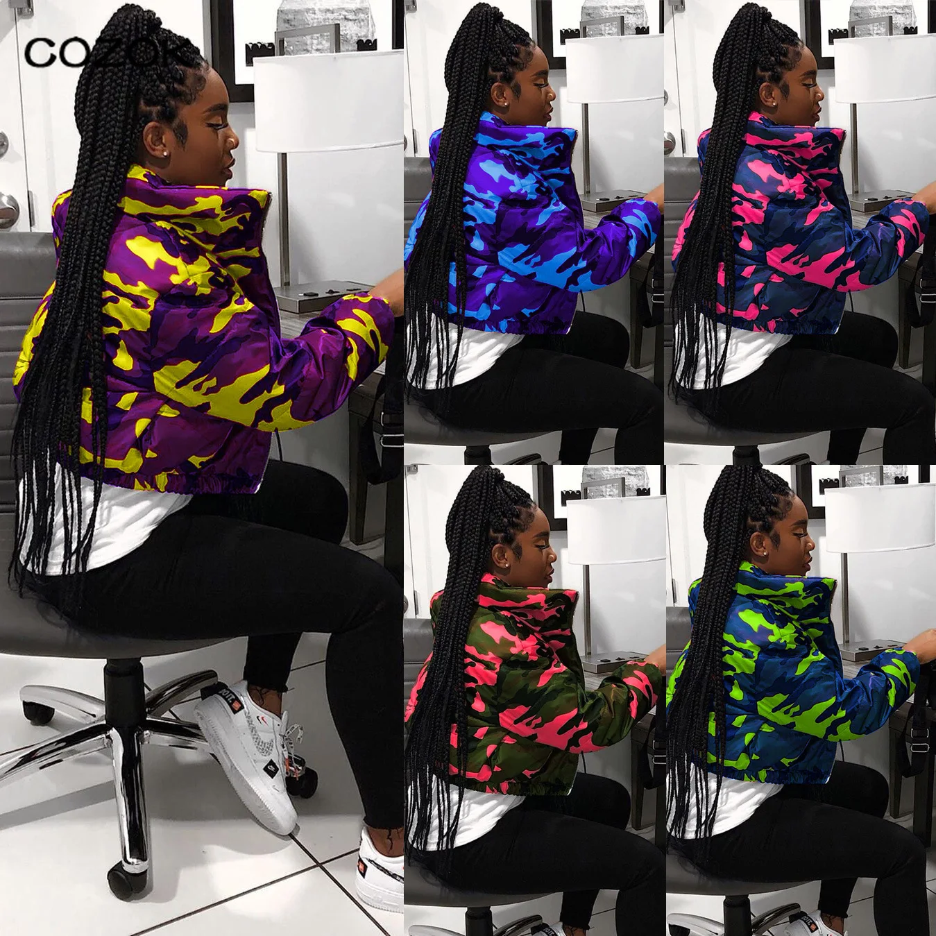 

Women Camouflage Print Jackets Full Sleeve Zipper Casual Down Coats Slim Jackets Cotton-padded jacket zipper winter coat