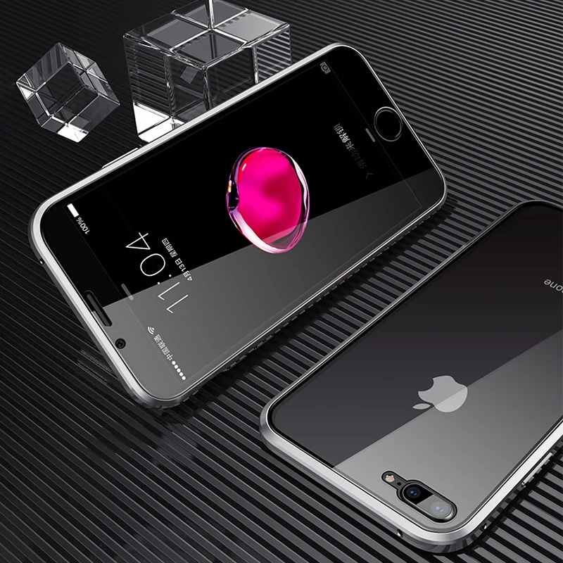 Silver Магнитный металлический чехол для телефона iphone 11 pro с двойным боковым стеклом для iphone X XR XS MAX 7 6 8 6S plus 9H закаленное стекло - Цвет: Silver