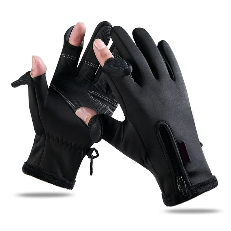 

1Pair Winter Fishing Gloves Touch Screen Thicken Anti-Slip Waterproof Two Fingers Cut Glove Outdoor Fishing Accessories Unisex