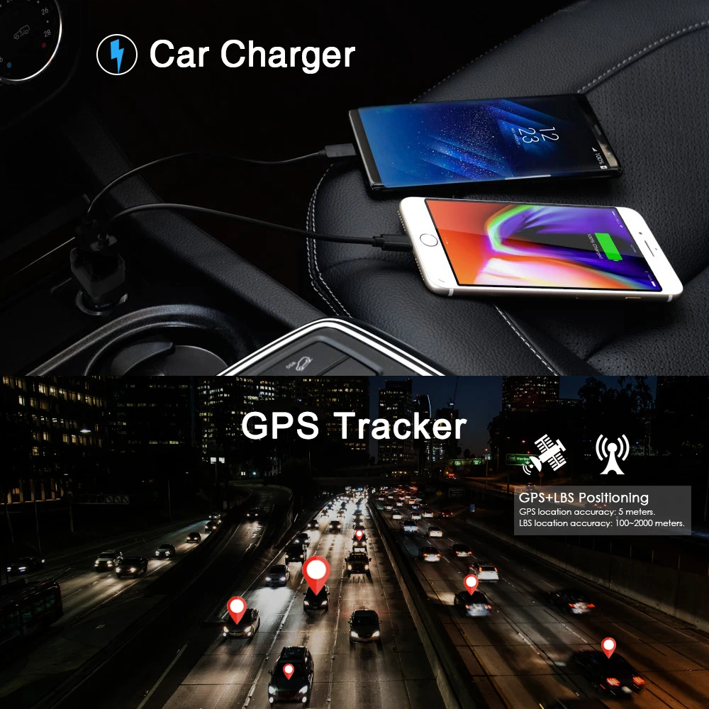 Автомобильный gps трекер Авто 2 двойной зарядное устройство USB быстрая зарядка