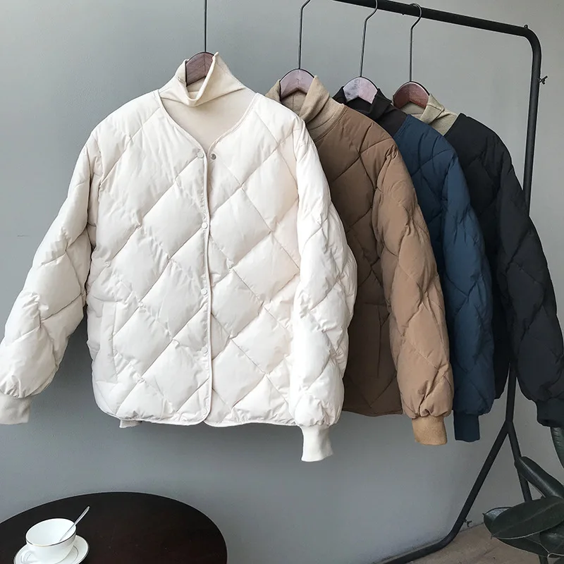 

Female Coat Winter Korean Version Casual Chort Coat Women Diamond Lattice Loose Warm Cotton Coat Women Quilted Bread Clothes