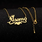 Ожерелье с именем на заказ из нержавеющей стали, персонализированное изящное сердце, лента, подвеска в виде короны, чокер для женщин, бижутерия, подарок на день рождения