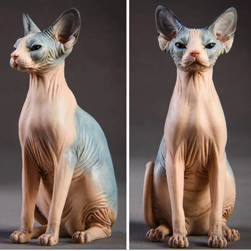 

New Arrival Creative Simulation Canadian Hairless Sphynx 1/6 Pet Cats Resin Statue Living Room TV Cabinet Decoration X3024