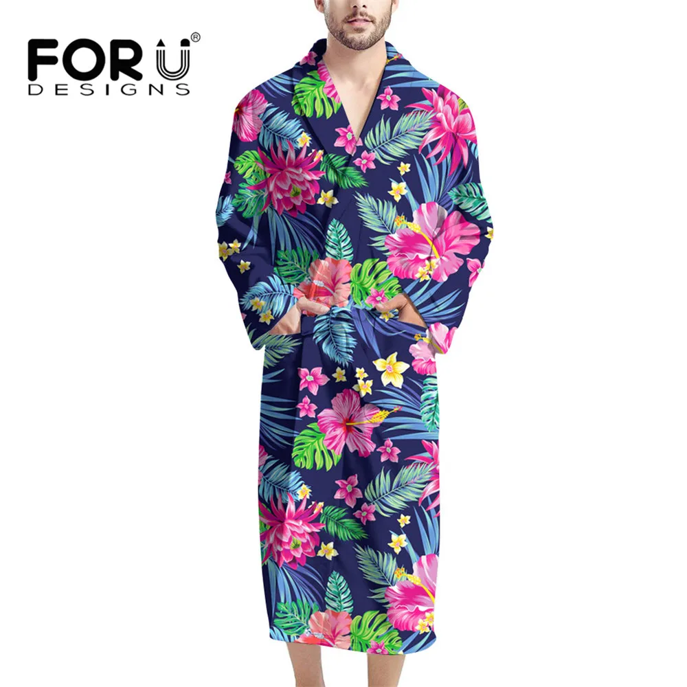 

FORUDESIGNS/Цветочный Тропический цветочный узор, 3D принт, мужской банный халат, цветная Повседневная Домашняя одежда, ночная рубашка, Халаты