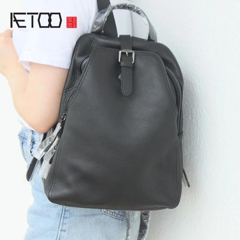 AETOO Women's backpacks, women's soft leather backpacks, trendy top layer cowhide backpacks
