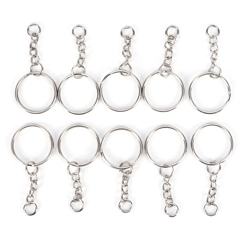 

25mm Polished Silver Keyring Keychain Split Ring Short Chain Key Rings DIY