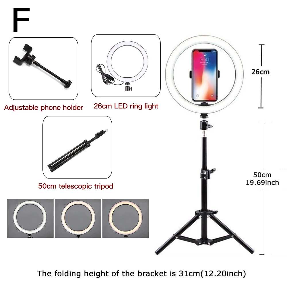 Фотография Youtube светодиодный селфи холодный теплый светильник ing Dimmable светодиодный светильник-кольцо для телефона видео светильник с кольцо для штатива заполняющий светильник