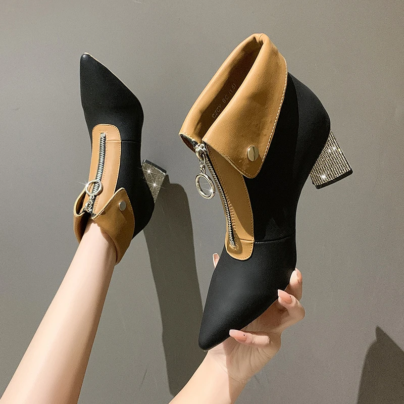 

Designer Sexy Party Wedding Women's High Heels Shoes 2021 Winter New Women Ankle Boots Ladies Fashion Zipper Pointed Short Boots