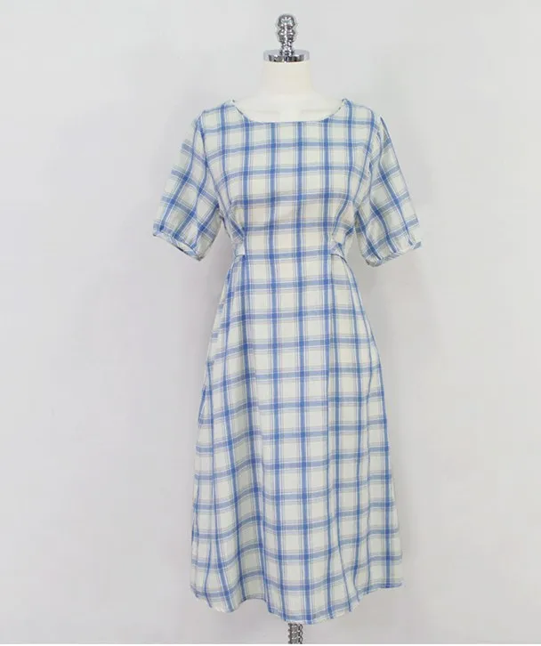 Платье женское летнее из хлопка и льна с коротким рукавом круглым