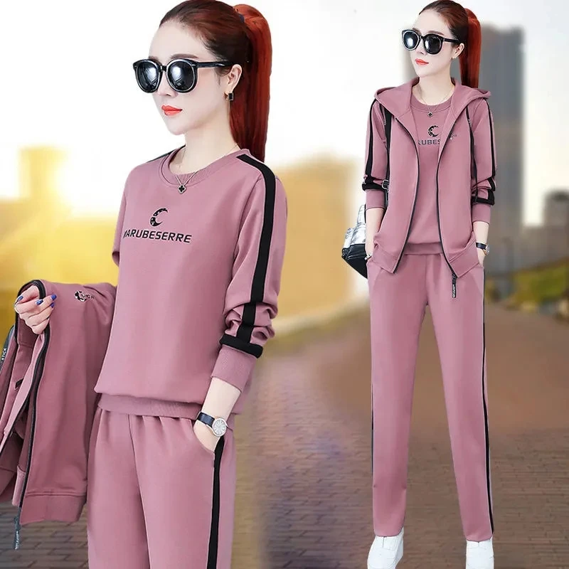 

Fashion Jogging Tracksuit Women 3 Piece Set Casual Hooded Vest Jacket + Tops + Pants Suit Plus Size Loose Sweatsuit Loungewear