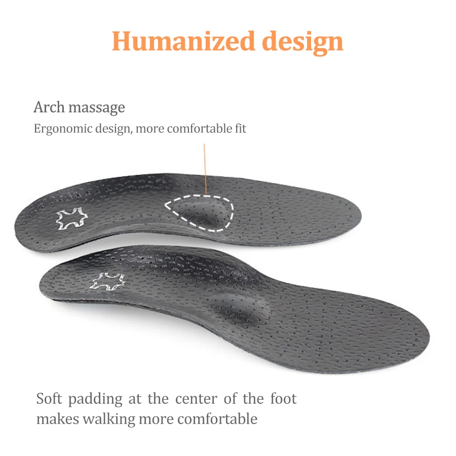 PU Black Leather orthotic insole for Flat Feet Arch Support orthopedic shoes sole Insoles for feet suitable men women O/X Leg