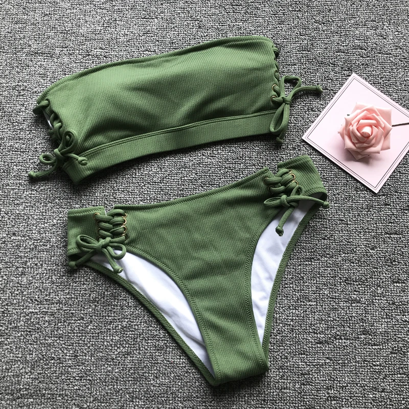 Сексуальное бикини-бандо женский купальник бандажный комплект бикини пляжная