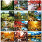 40x50 см Безрамное акриловой живописи по номерам пейзаж живопись на холсте diy натуральный лес и деревья фотографии Раскраска по номерам для домашнего декора