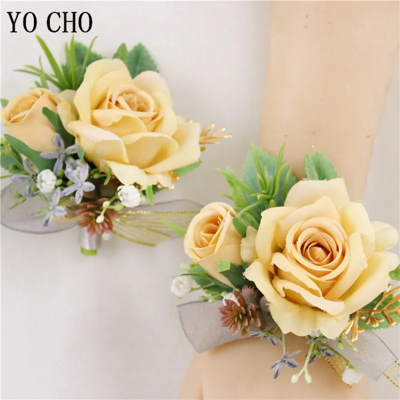 Бутоньерка YO CHO цвета шампанского для шафера браслет на запястье невесты женский